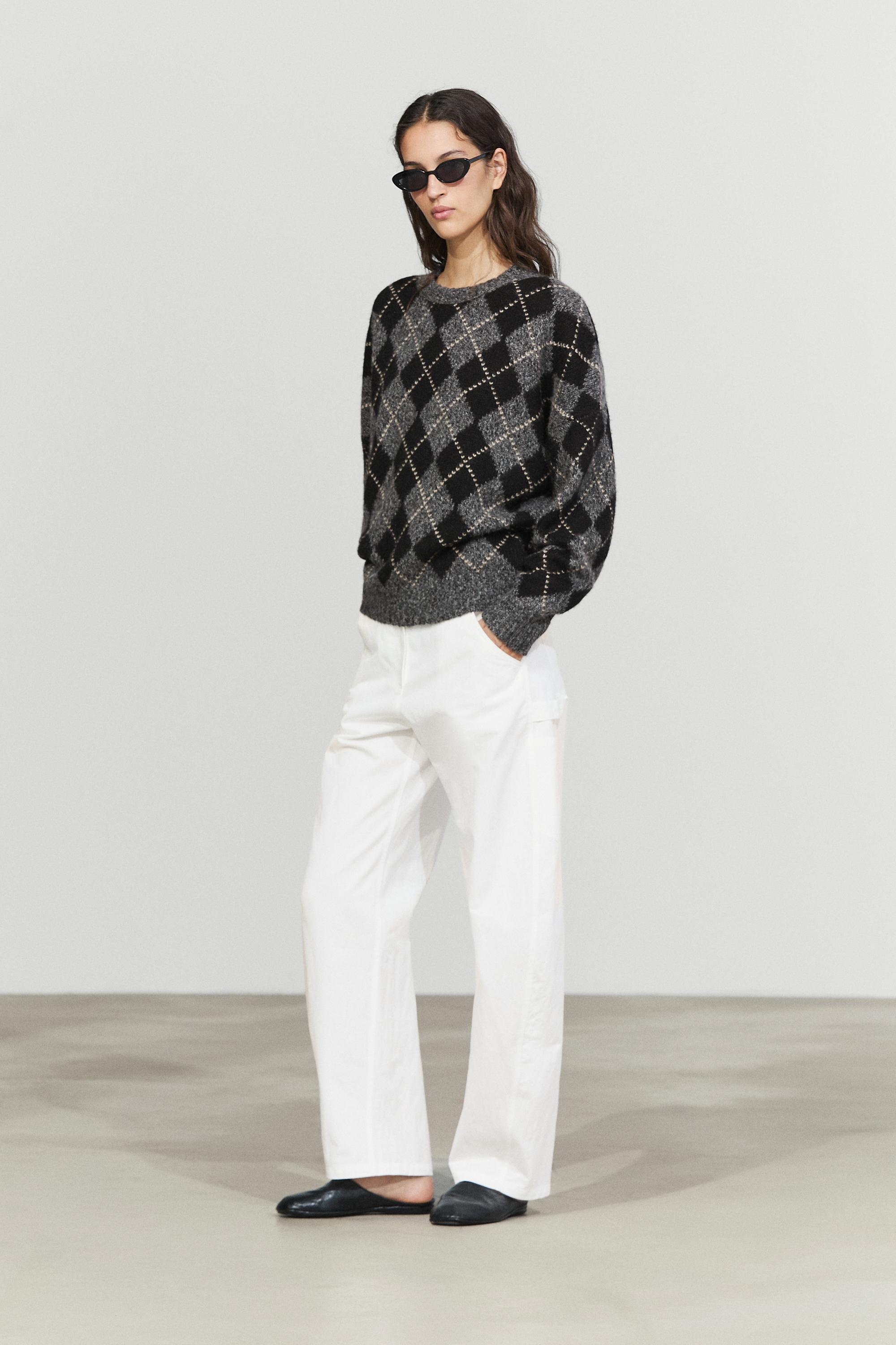 Pull en maille à motif losanges et cachemire